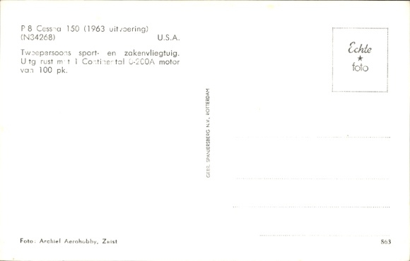 Postcard sports aircraft P 8 Cessna 150, version 1963, N34268