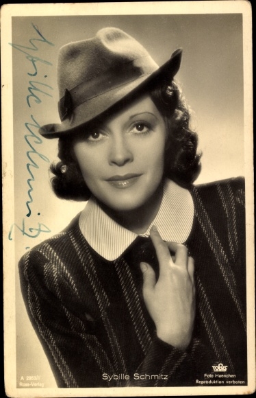 Actrice Sybille Schmitz, Ross Verlag A 2953/1, handtekening, portret