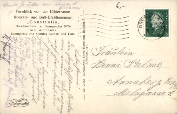 Postcard Dresden Cotta, Concert and Ball Etablissement Constantia, Elbterrasse