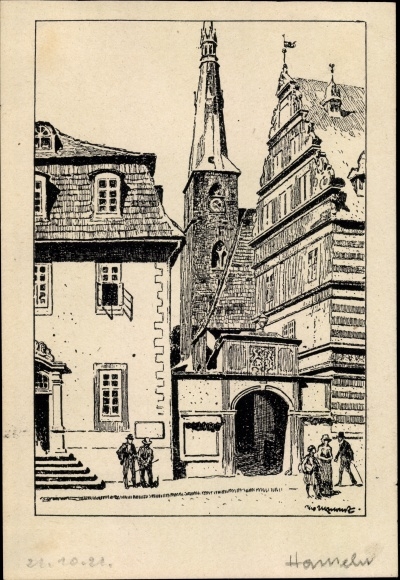 Künstler Ak Ubbelode O., Hameln in Niedersachsen, Rathaus, Hochzeitshaus