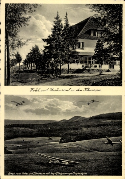 Ak Eschershausen im Weserbergland, Hotel und Restaurant zu den Ithwiesen, Segelflugzeuge
