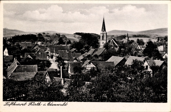Postcard Fürth im Odenwald, partial view, church tower