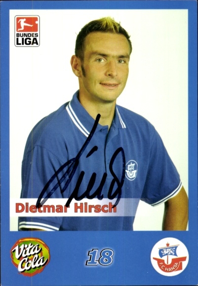 Autograph card footballer Dietmar Hirsch, FC Hansa Rostock, autograph