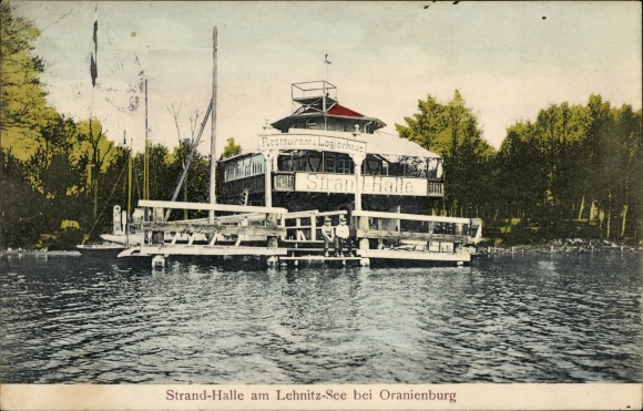 Postcard Lehnitz Oranienburg, beach hall at Lehnitzsee, restaurant