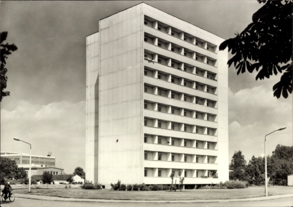 Postcard Sömmerda in Thuringia, high-rise building, summer landscape, black and white photo