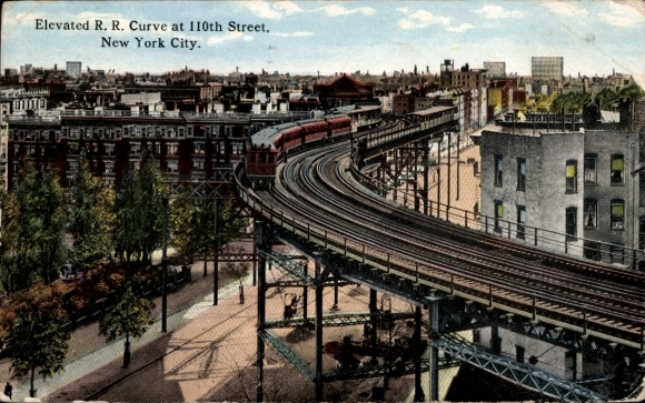 Postcard New York City USA, Elevated Railway Curve, 110th Street, from 1914