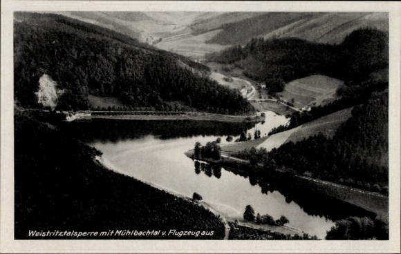 Postcard Lubachów Breitenhain Lower Silesia, Silesian Dam, Weistritz Dam, aerial photograph