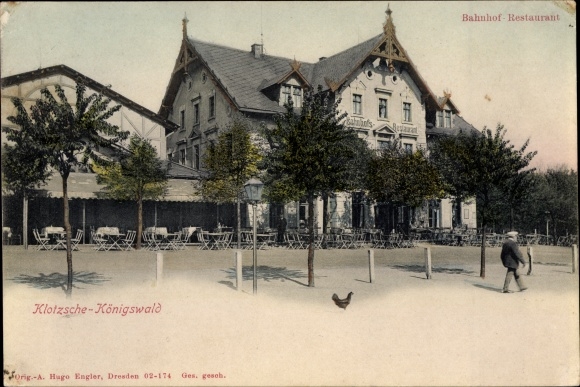 Postcard Dresden Klotzsche Königswald, station restaurant