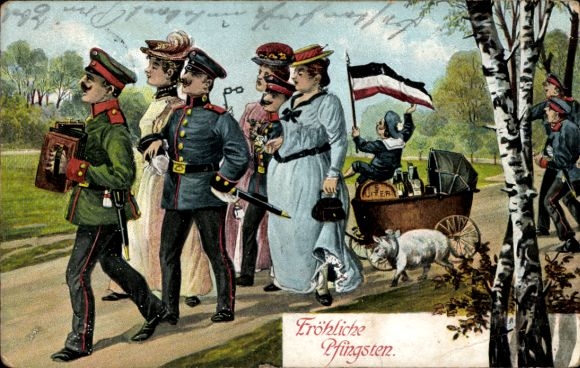 Postcard Congratulations Pentecost, soldiers with wives