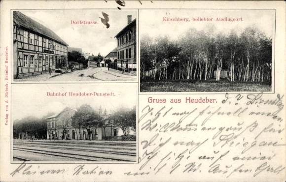 Ak Heudeber Nordharz Sachsen Anhalt, Dorfstraße, Kirschberg, Bahnhof Heudeber Danstedt