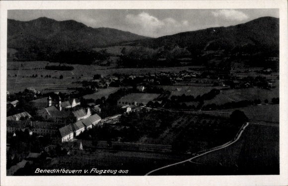 Postcard Benediktbeuern in Upper Bavaria, aerial photo of