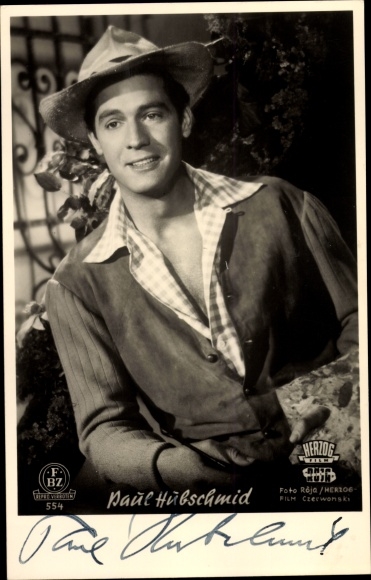 Postcard actor Paul Hubschmid, portrait, autograph