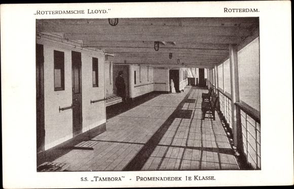 Ansichtkaart Koninklijke Rotterdamsche Lloyd, KRL, SS Tambora, Promenadedek 1e klas