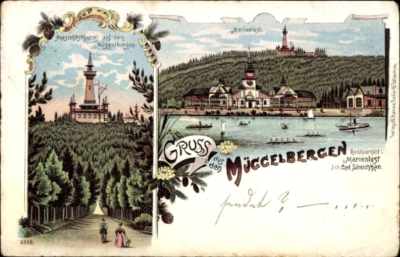 Litho Berlin Köpenick, Müggelberge, Restaurant Marienlust, Müggelturm