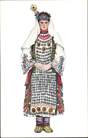 Postcard Vrlika Croatia, Young woman in folk costume