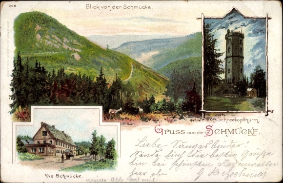 Chromo-Litho Gehlberg in Thuringia, Schmücke, Schneekopfturm