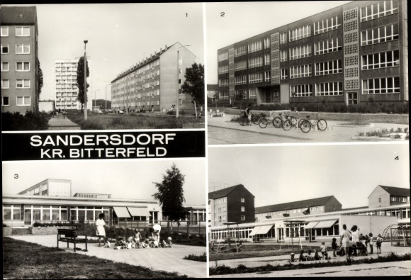 Ak Sandersdorf Brehna in Saksen-Anhalt, polytechnische middelbare school, crèche, kleuterschool