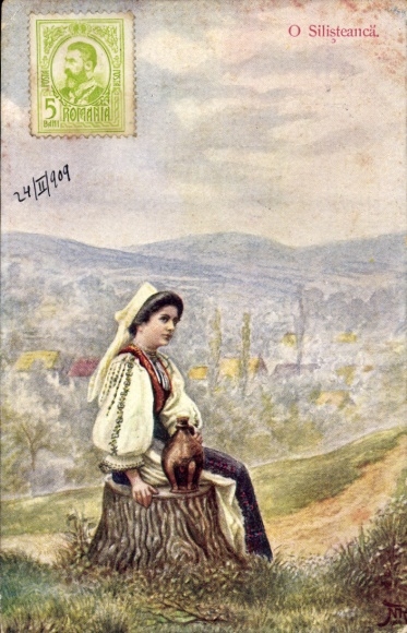 Postcard O Silisteancă, woman in traditional costume