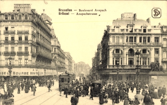Postcard Bruxelles Brussels, Anspachstraße, tram
