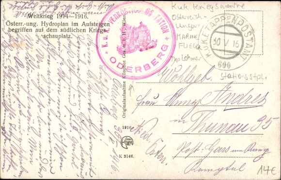 Postcard Austro-Hungarian hydroplan in the rise, military aircraft, seaplane