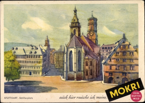 PC Stuttgart in Württemberg, Schillerplatz, advertising, Mokri cigarettes
