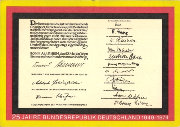 Postal stationery Passepartout Postcard 25 Years of the Federal Republic of Germany 1949 to 1974, Basic Law