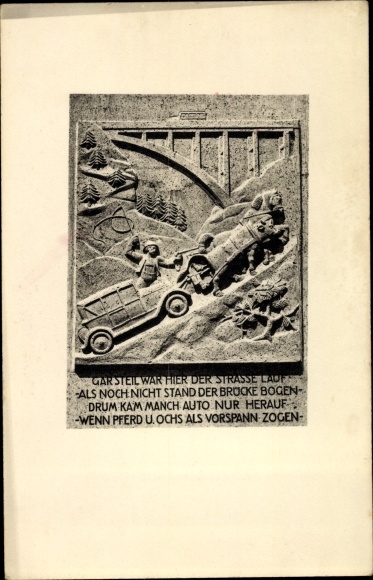 Artist Postcard Gar steep was the road here, cattle pull car out of the ditch, Ammer high bridge