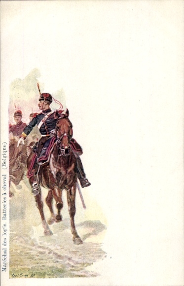 Artist Postcard Geens, Louis, Belgium, Quartermaster, Horse Batteries