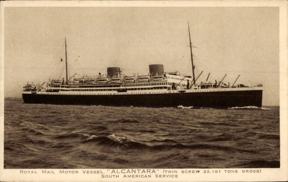 Ak Royal Mail Motor Vessel, Alcantara, Stoomschip, Zuid-Amerikaanse Dienst