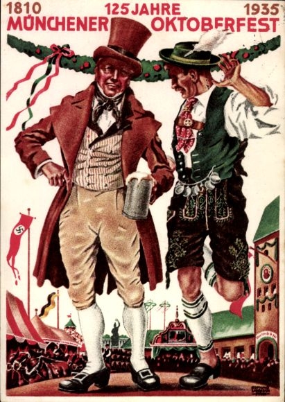Artist Postcard Munich Bavaria, 125 years Oktoberfest 1935, Schuhplattler, Bavarian costume