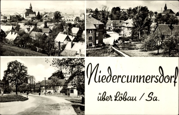 Ansichtkaart Niedercunnersdorf Kottmar in Oberlausitz, gedeeltelijk aanzicht, straatgedeelte