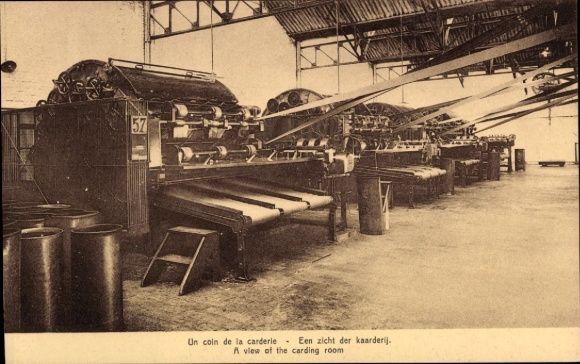 Ak Sint Gillis bij Dendermonde Saint Gilles lez Termonde Ostflandern, Spinnerei, Kardierraum