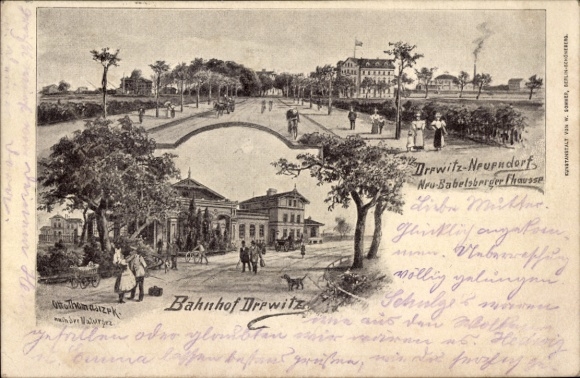 Künstler Ak Thomasczek, Otto, Drewitz Potsdam, Bahnhof, Neu Babelsberger Chaussee