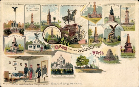 Chromo-Litho Wœrth sur Sauer Woerth Wörth an der Sauer Alsace Bas Rhin, Battle Monuments