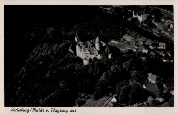 Postcard Rochsburg Lunzenau in Saxony, aerial photograph