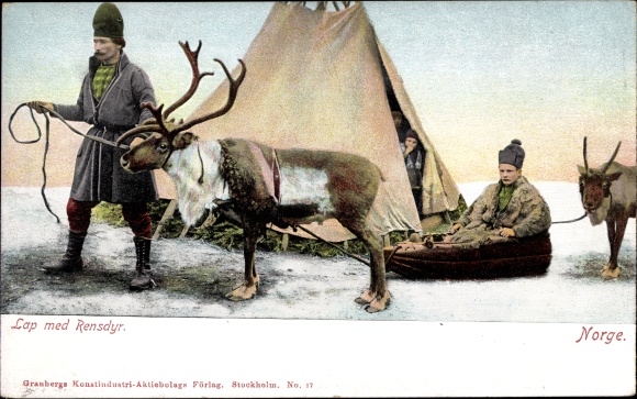 Postcard Lapland Norwegen, Lapland with Reindeer