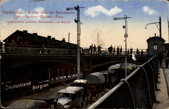 Postcard Herbesthal Lontzen Wallonia Liège, bridge over the railway line Cologne, Aachen, Brussels, Paris
