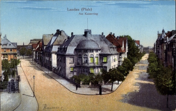 Postcard Landau in der Pfalz, Am Kaiserring, Houses