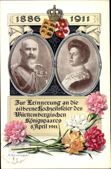 PC King Wilhelm II of Württemberg, Marie zu Waldeck and Pyrmont, silver wedding 1911, coat of arms
