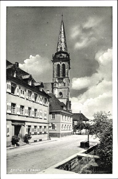 PC Sinzheim in Baden Württemberg, church, street section