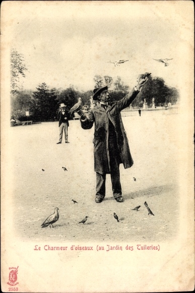Postcard Paris, Tuileries Garden, The Bird Charmer