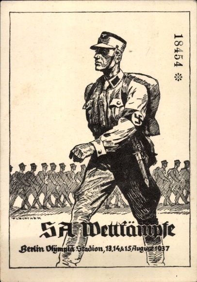Artist Postcard Flechtner, Berlin Olympic Stadium, SA competitions 13-15 August 1937