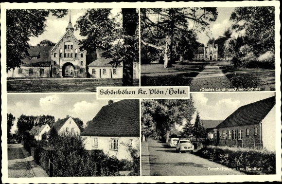 Ak Schönböken Ruhwinkel in Schleswig Holstein, Landmaschinen Schule, Geschöftshaus Leo Bublitz