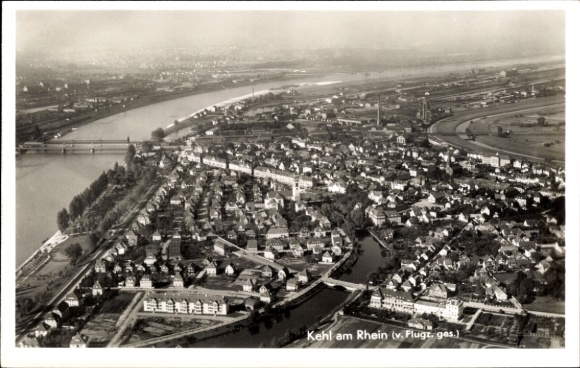 Postcard Kehl am Rhein, aerial photograph