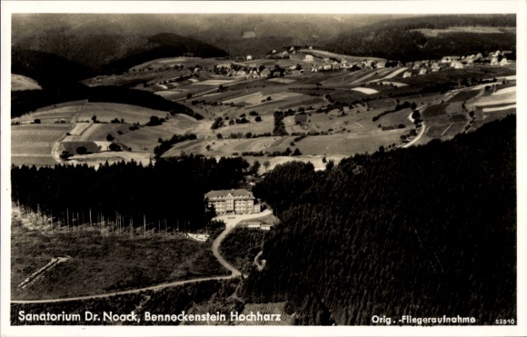 Postcard Benneckenstein Oberharz, aerial photograph of Sanatorium Dr. Noack, High Harz, forest and mountain landscape