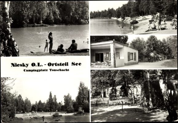 Postcard Lake Niesky in Upper Lusatia, campsite Tonschacht, lake, beach
