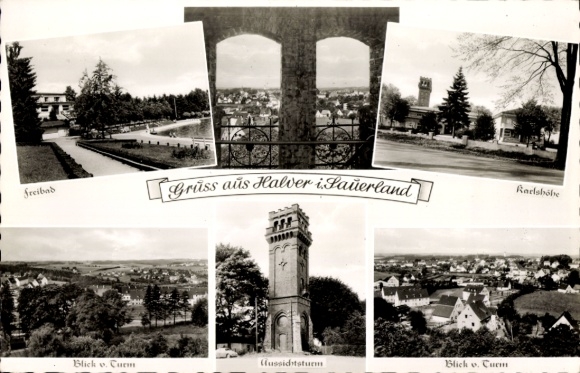 Ak Halver in Westfalen, Freibad, Karlshöhe, Aussichtsturm