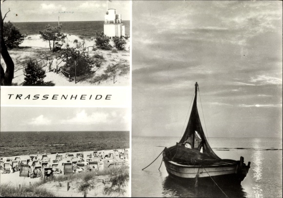 Postcard Trassenheide on Usedom, beach, fishing boat