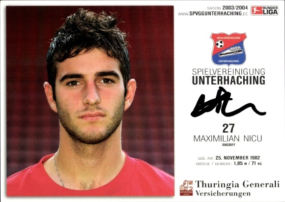 Autograph card footballer Maximilian Nicu, SpVgg Unterhaching, autograph