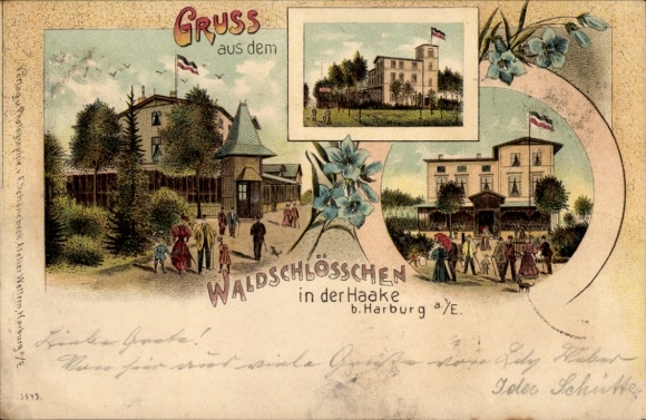 Litho Hamburg Harburg, Waldschlösschen in der Haake